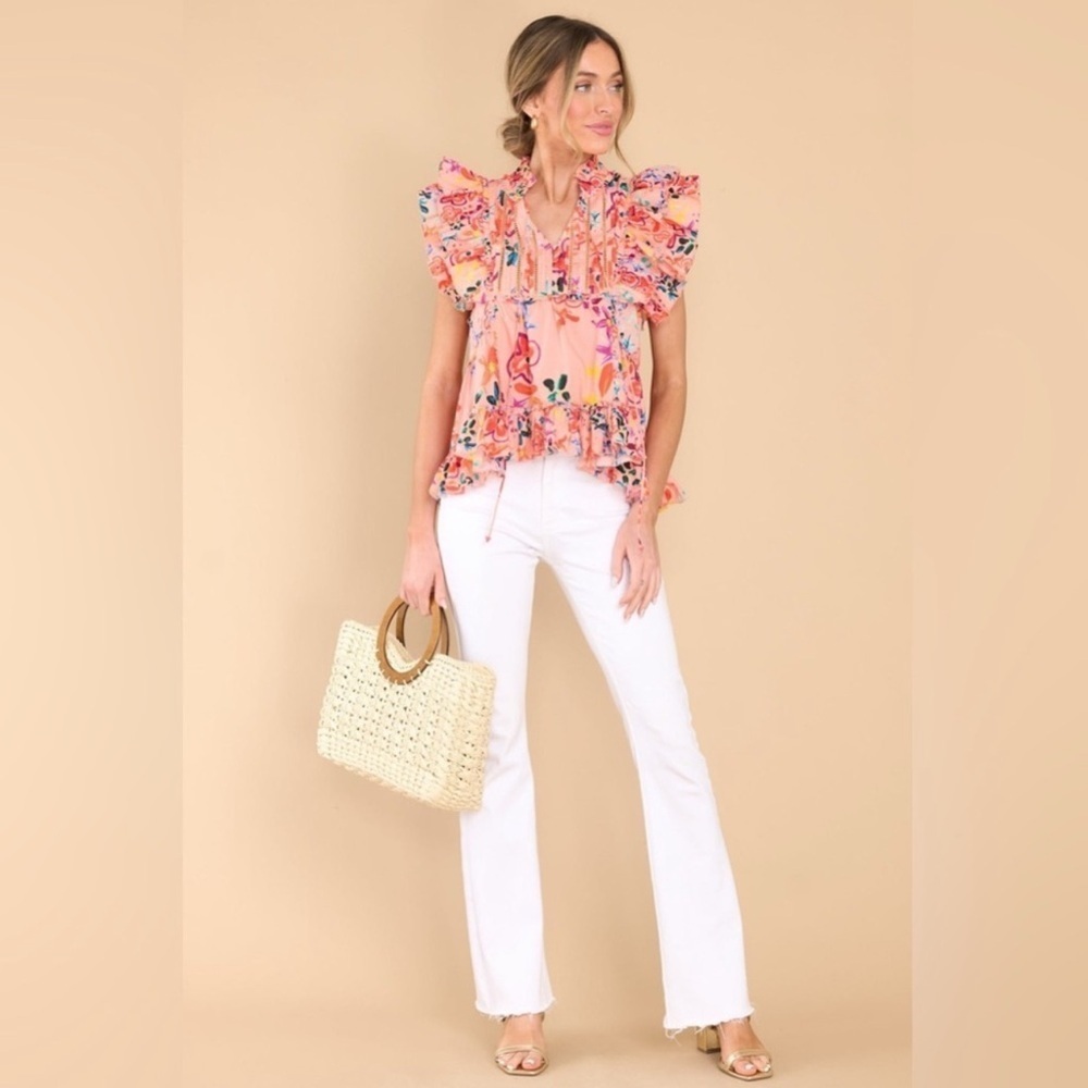 Alivia Tina Rainbow Floral Pink Sand Top Size M - Picture 4 of 16